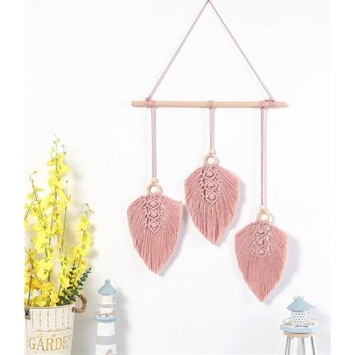 Natural Pink Leaves Tapestry Wall Hanging Macrame Plant Leaves Minimalist Ornament for Wedding Bedroom Party Baby Room Decor