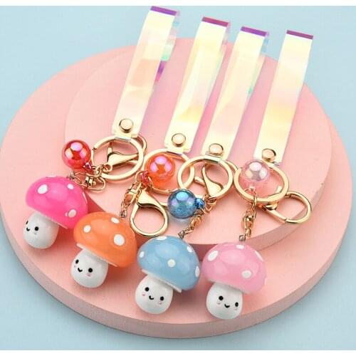New Creative Cute Small Lighted Mushroom Keychain Bag Pendant Resin Cartoon Mushroom Ornament Keyring For Women Keyfob Jewelry