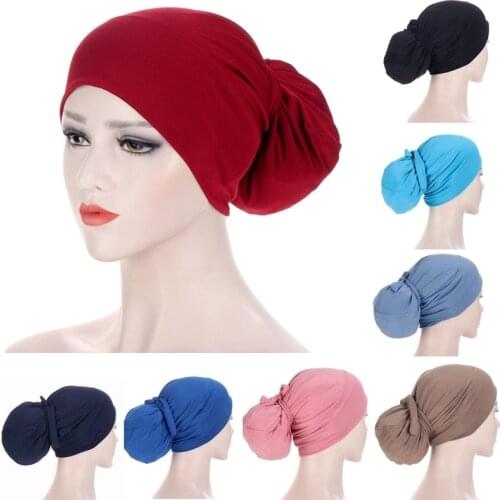 Solid Color Bandage Easy Cap Jersey Hijabs for Long Hair Women Elastic Soft Headband Turban Chemo Hat Muslim Fashion Accessories