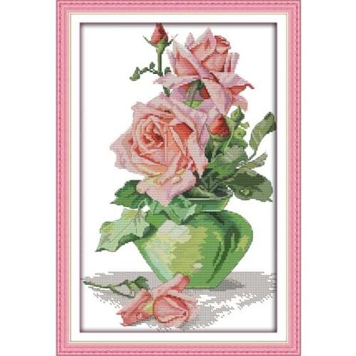 Oneroom Rose and vase counted Cross Stitch 11CT 14CT Cross Stitch Set DIY flower Cross-stitch Kit Embroidery Needlework