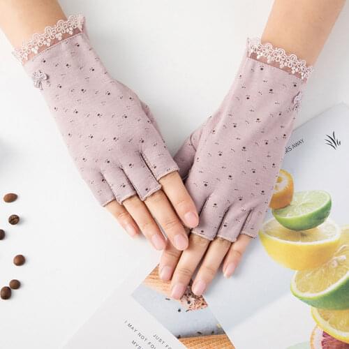 HOT Lace Flower Half Finger Women Breathable Student Gloves Non-slip Fishing Driving Leisure Handwear Motocycle Sun Protection