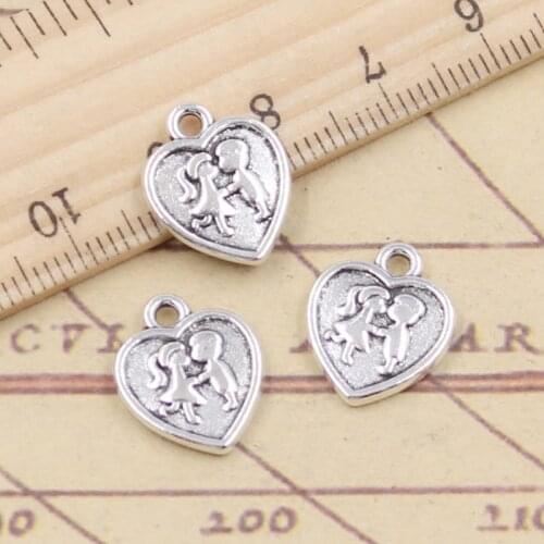 20pcs Charms Heart Lover Boy Girl Sweetheart 15x13mm Tibetan Silver Color Pendants Antique Jewelry Making DIY Handmade Craft