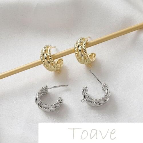 Gold-coated, copper-plated real gold, white K, European and American simple minimalist style C-shaped ring twist stud earrings