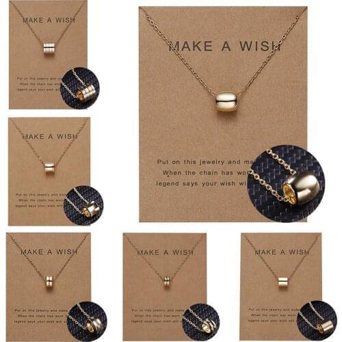 Simple Hollow Round Circle Pendant Women Necklace Gold Color Chain Lady Dainty Choker Party Jewelry Wish Card Girls Gifts