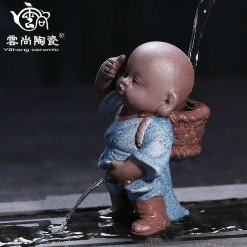 Water spray urine child creative purple sand tea pet ornaments Little monk boutique handmade ornaments tea play Kung Fu tea set