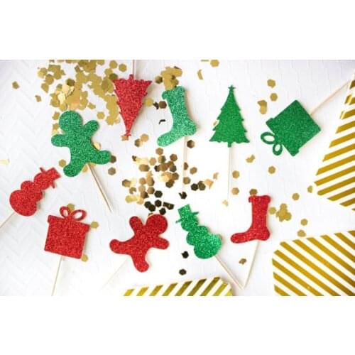 Christmas Glitter Cupcake Toppers birthday Wedding Bridal baby Shower Engagement Party Bachelorette toothpicks