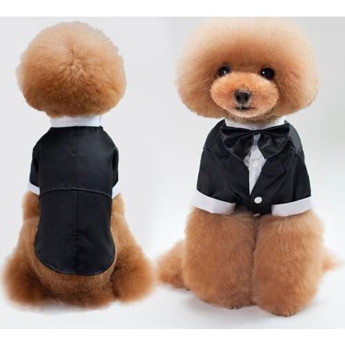 Gentleman Dog Shirt Puppy Pet Dog Clothes Pet Small Dog Cat Suit Bow Tie Costume Cat Wedding Shirt Formal Tuxedo with Black Tie