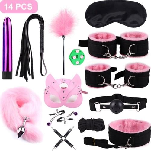 SexLady Handcuffs for Sex Nipple Clamps Whip Collar Set Erotic Rope BDSM Bondage Sex Toys For Couples Women Anal Butt Plug Tail