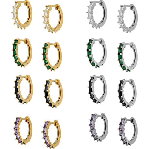 New Arrival 925 Sterling Silver Earrings for Women Green/Black/Purple/White Crystal Zircon Round Circle Earrings Fashion Jewelry