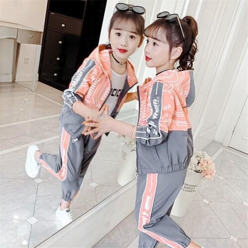 New Hooded Sport Sets for 2020 Autumn Clothing Set Big Girls Tracksuits Children Clothes Sports Suits 3-12Years