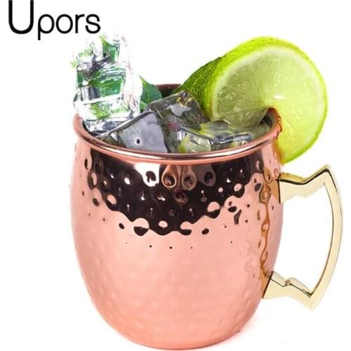 UPORS 550ML 304 Stainless Steel Hammered Copper Plated Beer Cocktail Drinking Mugs Glass Black Moscow Mule Coffee Mugs