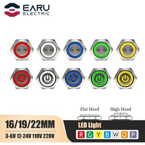 16/19/22MM Waterproof Screw Terminal Metal Push Button Switch Self-reset Momentary LED Lamp Power Switch 6V 12V 24V 110V 220V