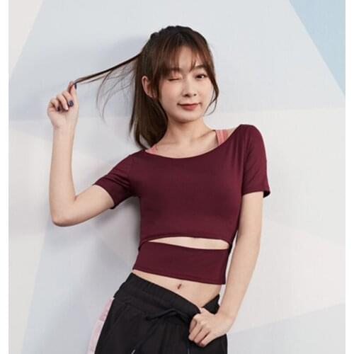 Women Summer T Shirts Sexy Exposed navel Yoga Tops Slim Fit Fitness Gym Short Sleeves Hollow Crop Tops