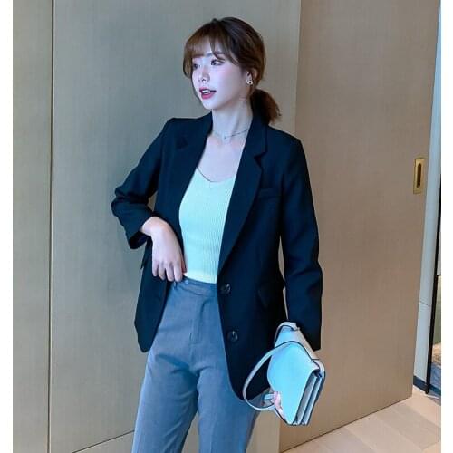 Women Black Blazer Coat Vintage Single Breasted Pocket 2021 Fashion Female Casual Chic Tops X1613RX