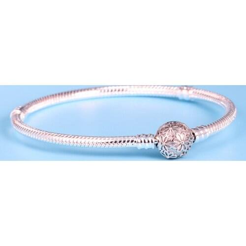 925 Sterling Silver Pan Bracelet Round Buckle Snake Chain Basic Bracelet For Women Bead Charm Jewellery