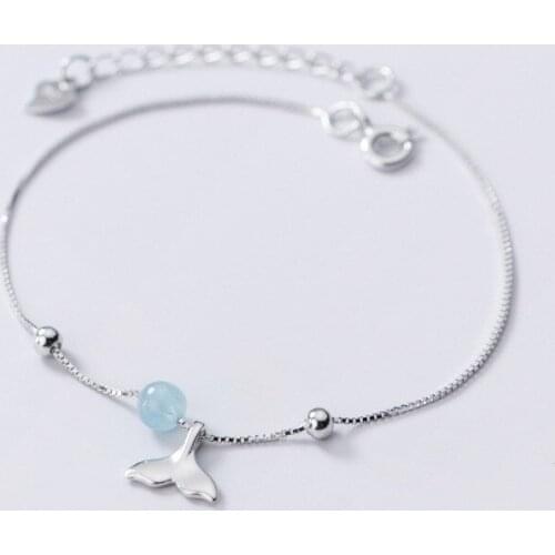 S925 Sterling Silver Color Summer Elements Korean Style Beaded Fishtail Bracelet For Women Lady Daughter Jewelry