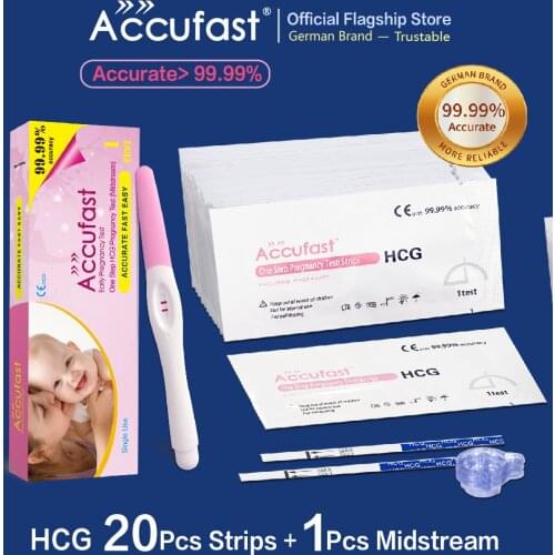 ACCUFAST 1Pcs HCG Pregnancy Test Midstream + 20Pcs HCG Pregnancy Test Strips For Women New Medical Tes Kits Pregnancy Test Combo