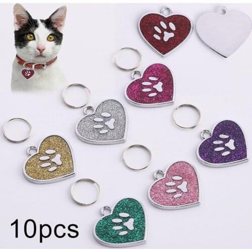 10Pcs Dog Cat ID Tag Heart Shaped Claw Pet Collar Pendant Key Ring Bag Decor Pet dog card cat collar decoration accessories hot