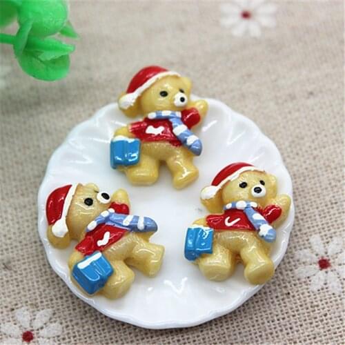 10PCS Kawaii Resin Christmas Bear Flatback Cabochon Embellishment Accessories DIY Scrapbooking Craft,16*20mm