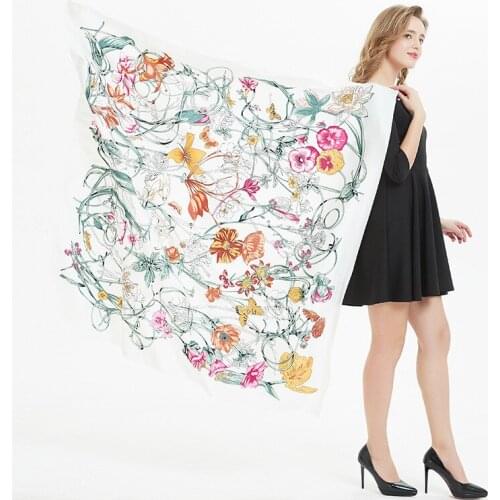 130*130cm TOP Silk superior Flower Floral Scarves Women Foulard Square Hijab Scarf Ladies Shawl wrap muffler pareo female hijab