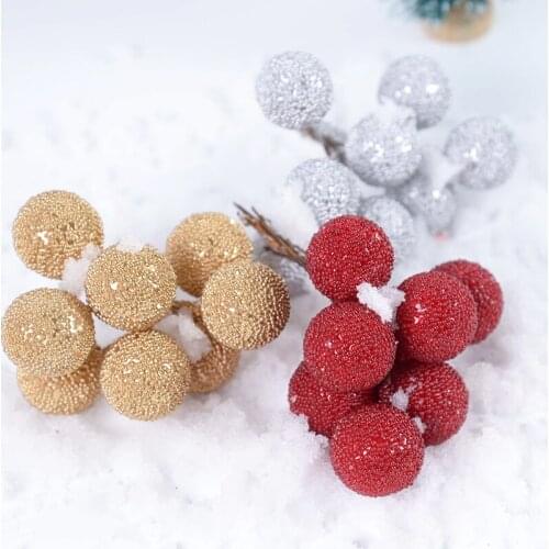20pcs 2cm Gold Silver Red Artificial Flower Fruit Stamens Berry Wedding Christmas Decoration For Home DIY Wreath Gift Box Decor