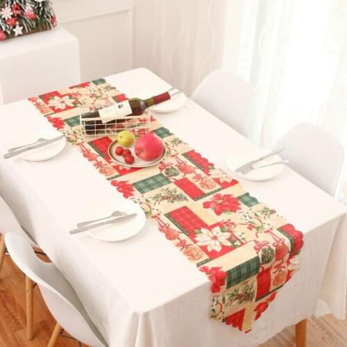 2019 Christmas Decoration Floral Table Cloth Santa Claus Table Cover Xmas Party Dining Room Restaurant Table Runner High Quality