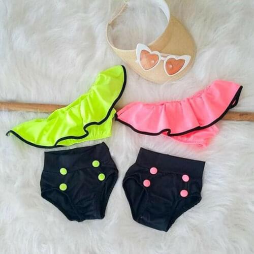 2020 Infant Baby Kids Girls Swimwear Bikini Sets One Shoulder Solid Swimsuit Swimming Swim Bathing Age 1-6 Years