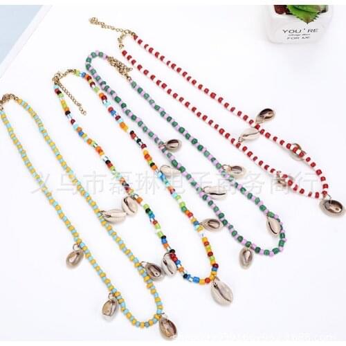 2021 Summer Jewelry Hot Sale Bohemia Women Necklace Gift Natural Shell Handmade Colorful Rice Bead Necklace Beach Shell Necklace