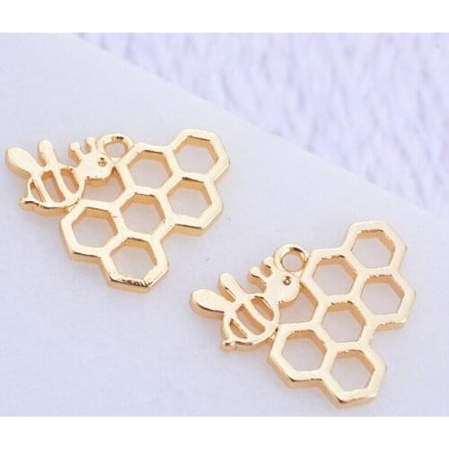 4pcs/set bees honeycomb charms for DIY Jewelry Making Crafts Gold Copper charms bracelet necklace pendant Handmade Earrings New