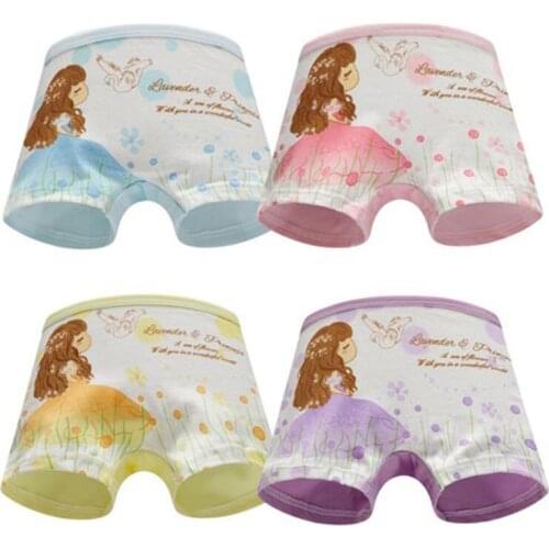 4Pcs/Lot New Kids Girls Briefs Cute Cartoon Princess Print Baby Children Girl Cotton Boxer Briefs Soft Panties 2-10 Year Girls