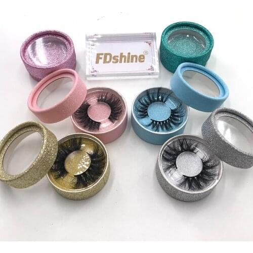 6 Colors False Eyelashes Packaging Box Custom Your Logo Faux Mink Lashes Strips Glitter Round Empty Case