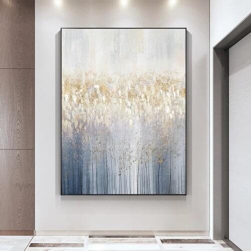 Canvas Prints Abstract Gold Gray Tree Wall Art Painting Color Brush Poster Decorative Picture for Living Room Home Decor
