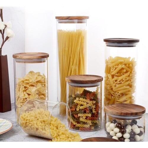 Storage tank tea pot Glass sealed jars Food storage tank moisture-proof and insect-resistant high-grade acacia wooden lid