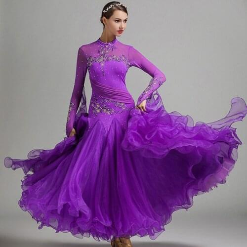 Blue ballroom dance dresses women waltz dress fringe standard ballroom dress foxtrot luminous costumes rumba dress long