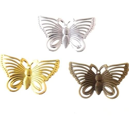 Free shipping 50Pcs Filigree Butterfly Decoration DIY Wraps Connectors Embellishments Findings 4.3x2.8cm