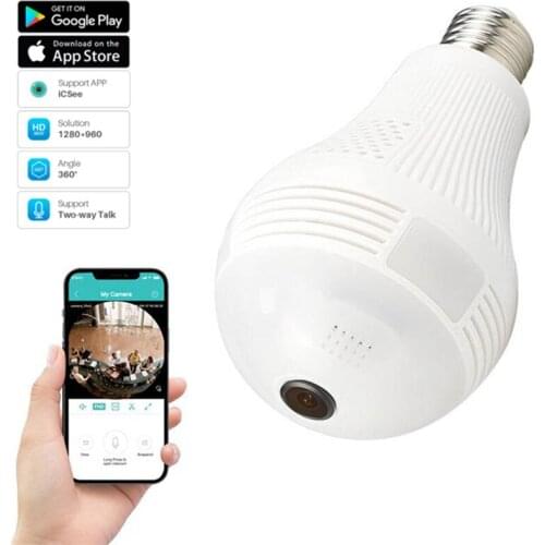 Wireless IP Camera WiFi1080P Panoramic Camera Bulb Home Security Camera Remote Monitor 360 Degree View Two-Way Audio APP Control