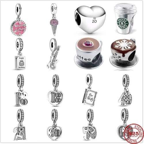 New Original Happy birthday party Pavé Ice coffee Family Book Beads fit Pandora Charms Silver 925 Bracelet DIY Women Jewelry
