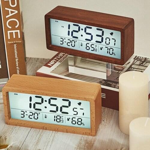 Digital Wooden Alarm Clocks for Bedrooms with LED Large Display, for Home, Office