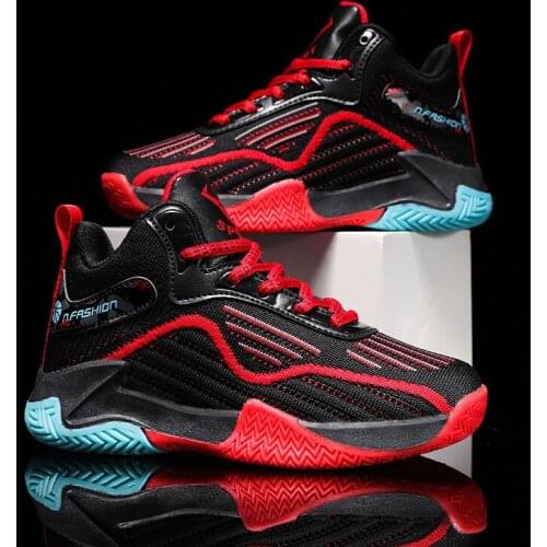 Childrens Casual Shoe Boys Thick Bottom Flying Woven Breathable Sneaker Running Shoe Fashion Color Matching Basketball Shoes