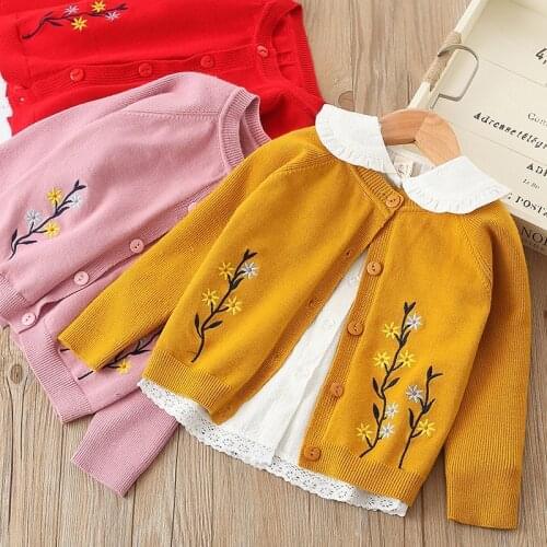 New 2018 Autumn Baby Sweaters Kids Clothes Children Cotton Knitted Flower Embroidery Sweater Coat Baby Girls Sweaters Cardigan