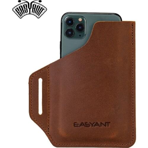 EASYANT Men Leather Phone Holster Universal Case Waist Bag Purse with Belt Hole Brown-L