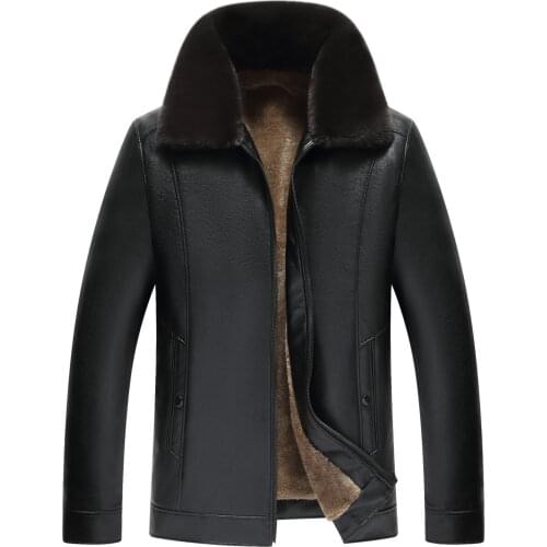 Idopy Men Classic Faux Leather Jacket With Fur Collar Business Office Zip Up Coat Warm Outerwear For Male Plus Size 5XL