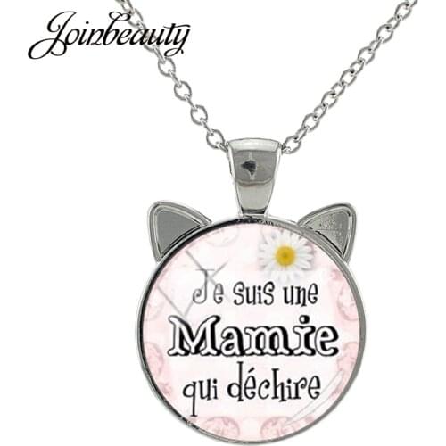 JOINBEAUTY Merci Maitresse Painting Cat NecklaceJe Suis Une Mamie Qui Dechire Pendant Glass Cabochon Choker Teachers Gift CT263