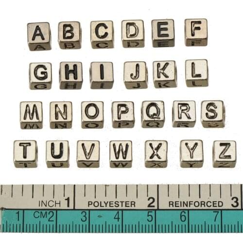 Jewelry Components Alphabet Beads Charms Bracelet DIY European Big Hole Vintage Silver Full Letter Cube Fashion Alloy 7mm 52pcs
