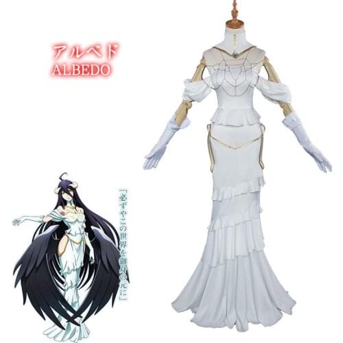 Albedo Cosplay Anime Overlord Cosplay Costume Women White Dress Overlord Albedo Costume Halloween