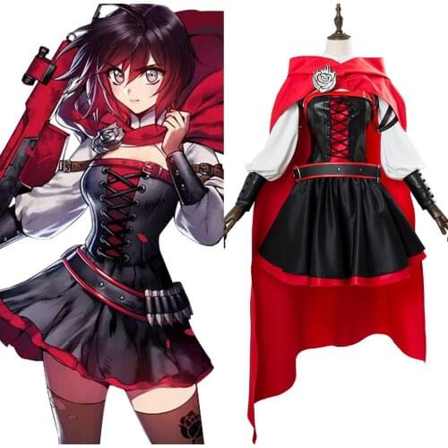Ruby Rose Cosplay Costume Ruby Rose Dress Red Cloak Battle Suit Uniform Season 3 Anime Costume Women Outfit Custom