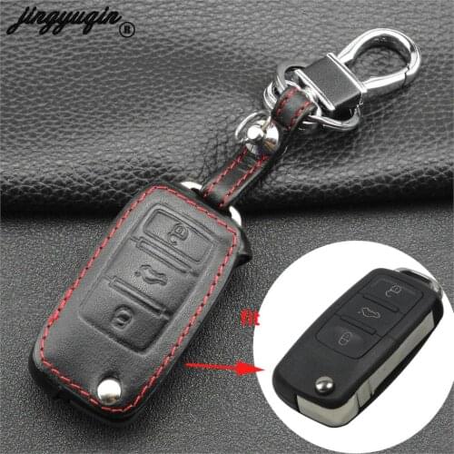 Jingyuqin Key Remote Leather cover For Volkswagen Passat CC POLO Golf GTI jetta tiguan Gol CrossFox Plus Eos Scirocco For Skoda