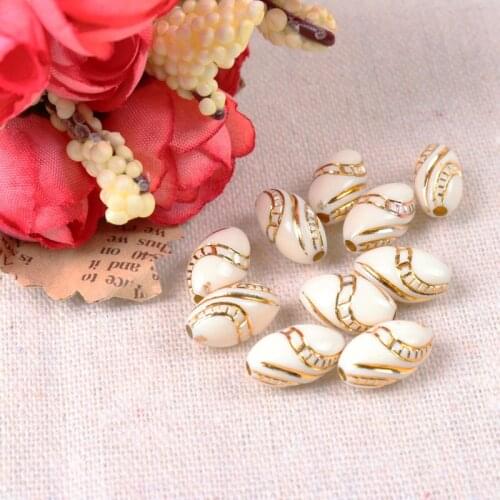 Cream Vintage Gold Stripe Oval Acrylic Spacer Beads For Bracelet Necklace Jewelry Making DIY 13x8mm 200pcs/lot 2018 New