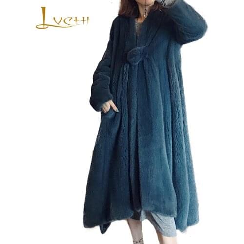 LVCHI Winter 2019 Denmark Purple Standard Import Mink Fur Velvet V-Neck Loss Coat Full Pelt Slim Causal Solid Mink Fur Coats