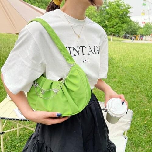 Fashion Women PU Leather Folds Chain One Shoulder Underarm Bag Diagonal Bag Female Bag 2021 Summer Crescent Bag Handbag Backpack